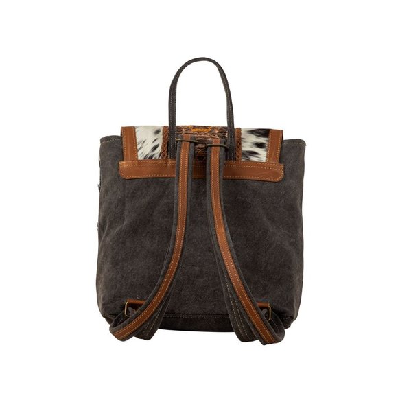 Myra Bag Handmade Stone Backpack Upcycled Canvas & Cowhide Leather - Picture 3 of 8